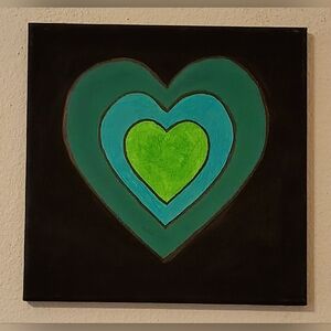 Modern Geometric Heart Painting - Green & Teal 12x12 Acrylic on Canvas